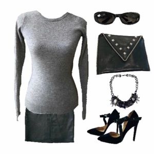 Malika Cashmere Sweater Heather Grey Crewneck S!